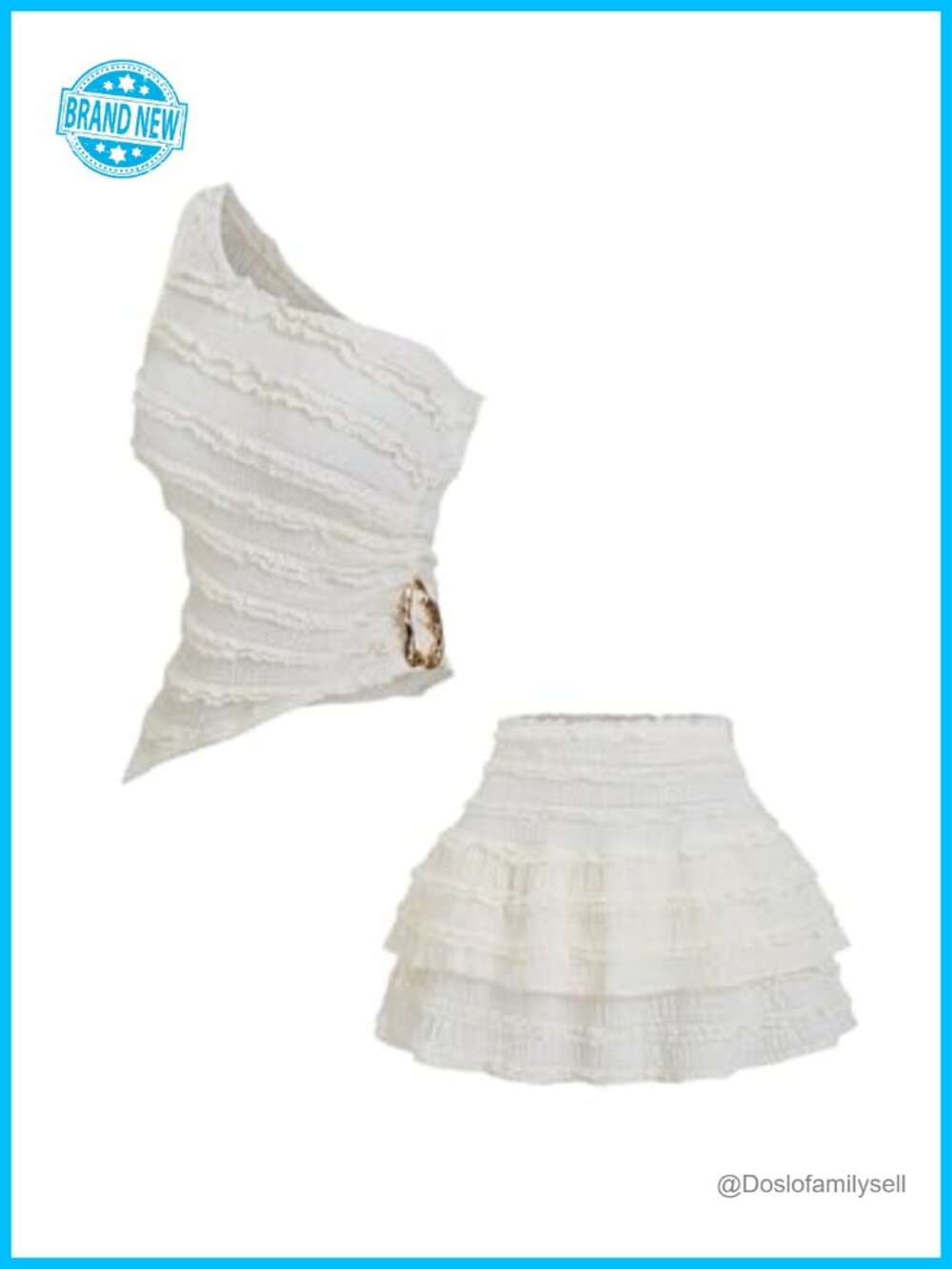 2 Piece Skirt Set One Shoulder Tank & Ruffle Layered Mini Skirt Summer Vacation